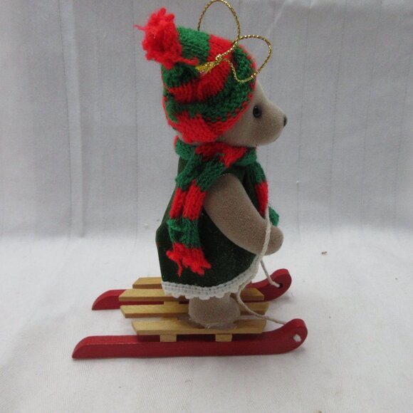 VTG 5.5" Felt Bear Standing on Wood Sled Ornament - Picture 5 of 5